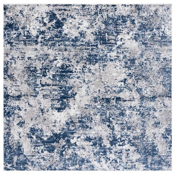 Amelia 7 ft. x 7 ft. Ivory/Navy Distressed Abstract square Area Rug