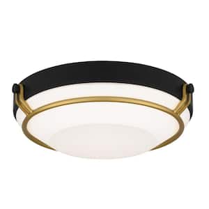 12 in. Matte Black and Gold Integrated LED Flush Mount with White Acrylic Shade