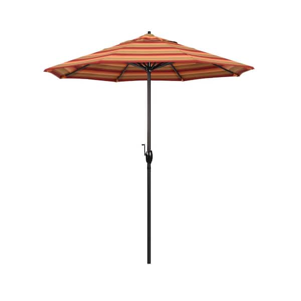 California Umbrella 7.5 ft. Bronze Aluminum Market Auto-Tilt Crank Lift Patio Umbrella in Astoria Sunset Sunbrella