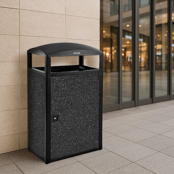 55 gal. Gray Stone All-Weather Vented Outdoor Commercial Trash Can Receptacle with Lockable Front Door Access (2-Pack)