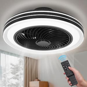 20 in. Indoor Black Modern Low Profile Ceiling Fan with LED Light Caged Enclosed Ceiling Fan with Remote and APP Control