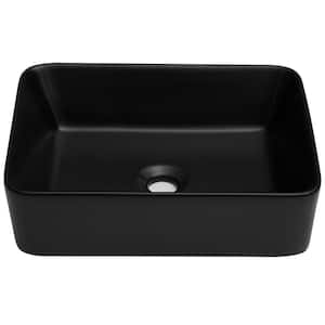 19 in. L x 15 in. W Black Ceramic Rectangular Vessel Bathroom Sink without Faucet and Drain