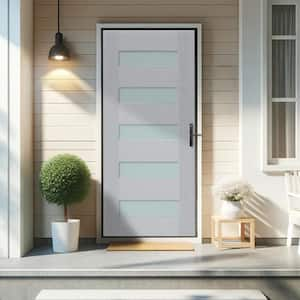 36 in. x 80 in. Reversible Frosted Glass Gray Modern Exterior Fiberglass Front Door Slab Door Slab Only