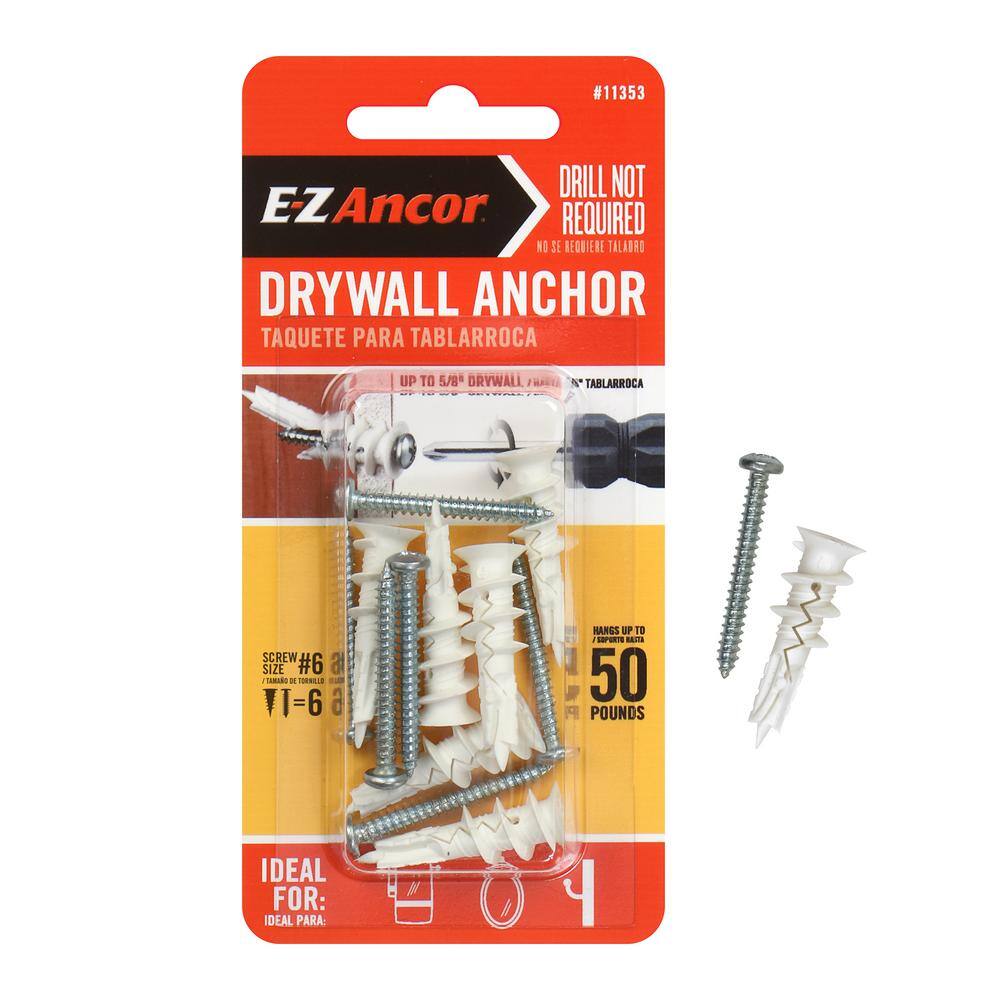 Self Drilling Drywall Anchors E8 Size 50 Pcs with Chipboard Screw 50Pcs 