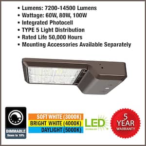 175-Watt Equivalent Integrated LED Bronze Area Light TYPE 5 Adjustable Lumens and CCT, 7-Pin Receptacle / Cap (4-Pack)