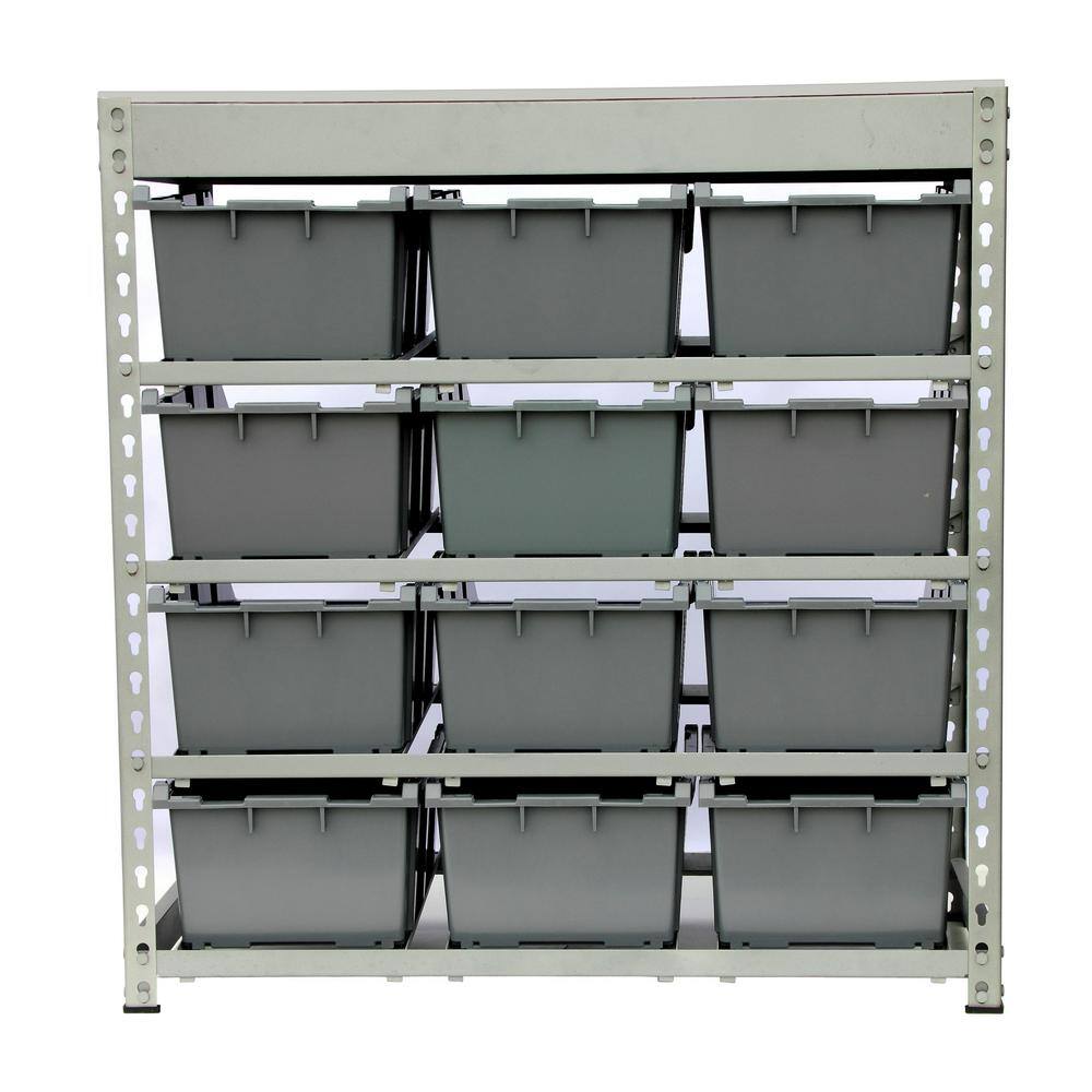 Gray 4-Tier Metal Organizer Shelving Rack with 12 Bins