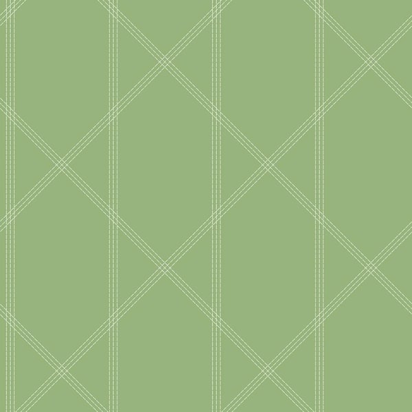 A-Street Prints Walcott Stitched Trellis Green Matte Paper Wallpaper Sample