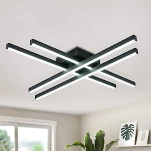 Essel 23.62 in. 4-Light Black LED Semi-Flush Mount Ceiling Light 25W, 6000K Cool White Light for Living Room, Bedroom