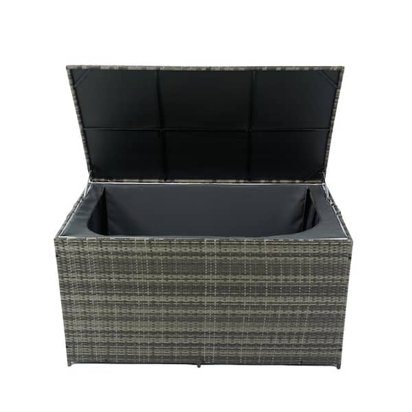 113 Gal. Gray Wicker Outdoor Storage Deck Box with Lid