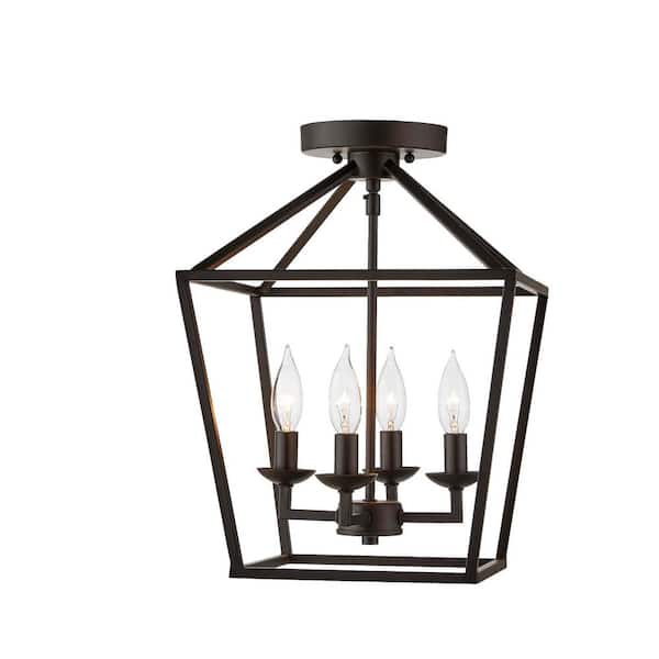 Home Decorators Collection Weyburn 16.5 in. 4-Light Bronze Farmhouse Semi-Flush Mount Ceiling Light Fixture with Caged Metal Shade
