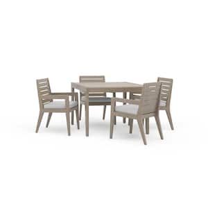 Sustain Gray 5-Piece Wood Square Outdoor Dining Set with 4 Arm Chairs with Gray Cushions