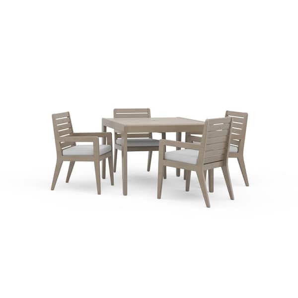 HOMESTYLES Sustain Gray 5-Piece Wood Square Outdoor Dining Set with 4 Arm Chairs with Gray Cushions