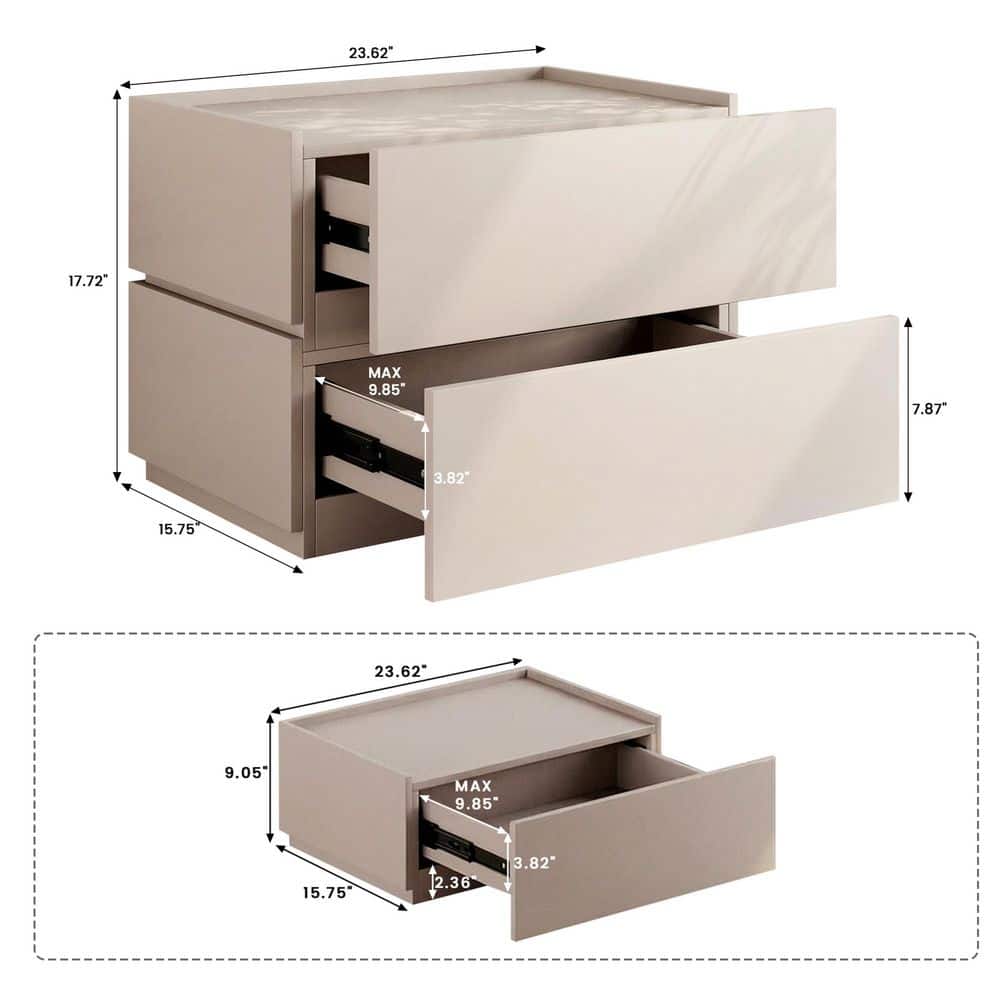2-Drawer 23.6 in. Walnut Wooden Nightstands Modular Stackable Bedside Table for Bedroom - thumbnail 8