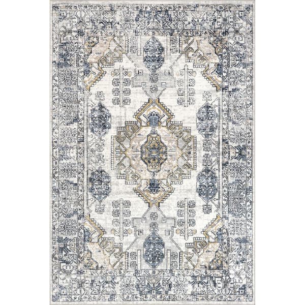 nuLOOM Evanna Faded Medallion Machine Washable Beige 7 ft. 10 in. x 10 ft. Area Rug