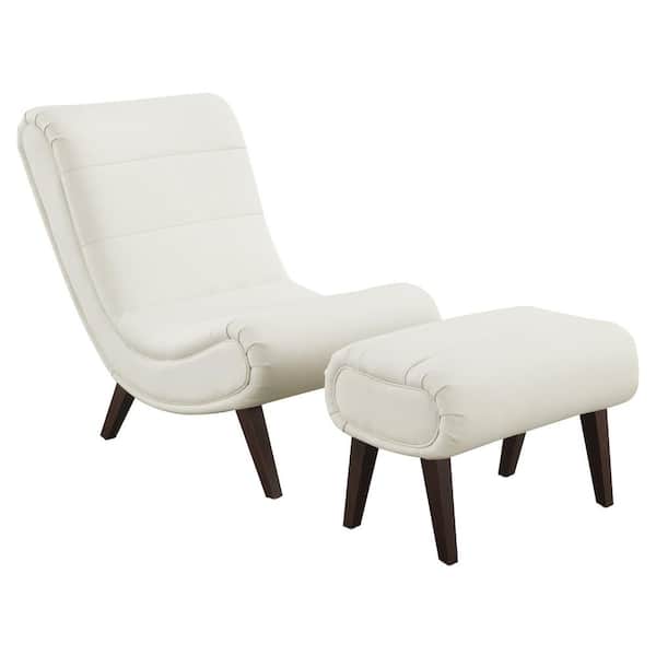 OSP Home Furnishings Hawkins Lounger with Ottoman in White Faux Leather