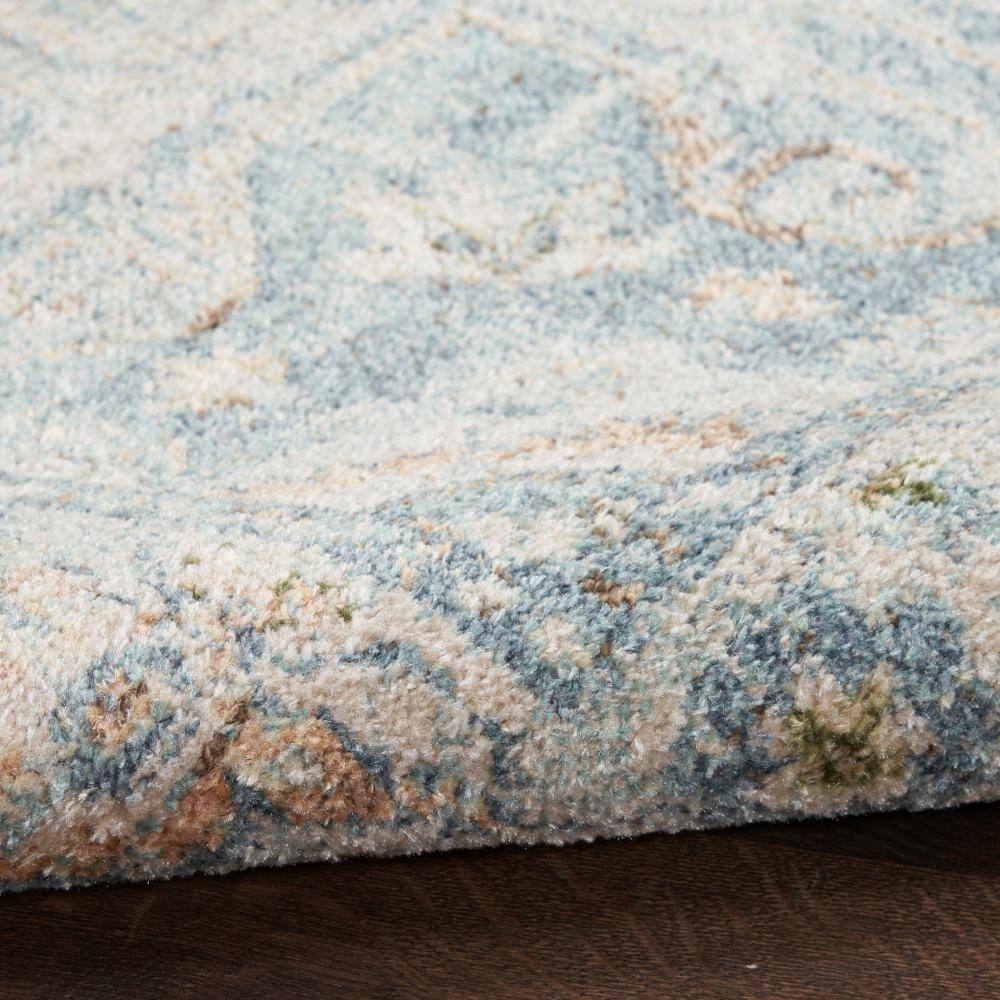 Light Blue Medallion Flatweave Washable Synthetic Area Rug