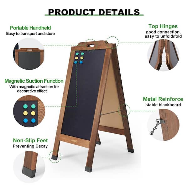 Afoxsos 1-Pack Double-Sided Magnetic Chalkboard Sign Wooden Easel