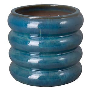 23 in. L x 22 in. H Teal Ceramic Round Planter with High-fire treatment