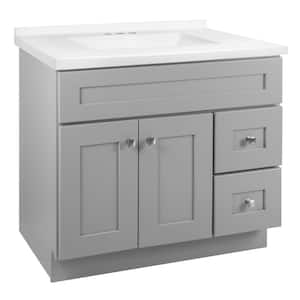 Brookings 37 in. W Single Sink Bathroom Vanity in Grey with White Cultured Marble Top Fully Assembled