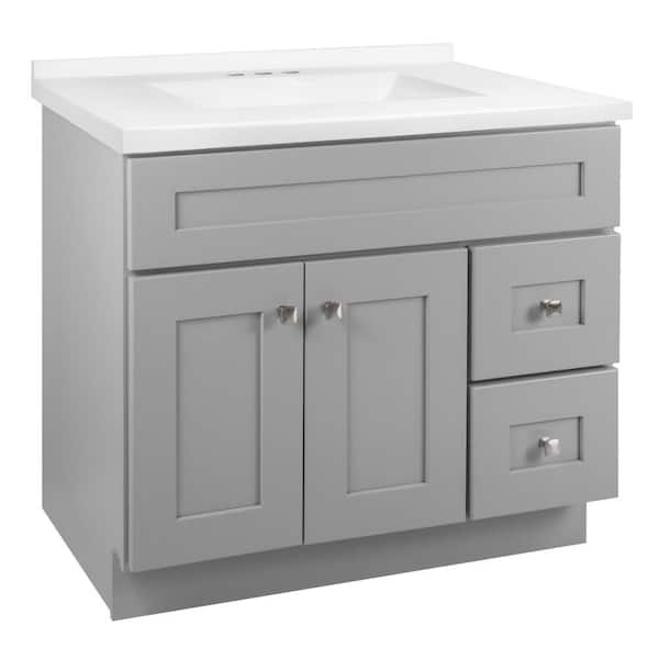 Brookings 37 in. W Single 4 in Centerset Sink Bathroom Vanity in Grey with White Cultured Marble Top Fully Assembled