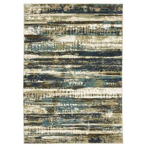 Ross Beige/Blue 3 ft. x 5 ft. Doormat Stripe Abstract Polypropylene/Polyester Fringed Indoor Area Rug