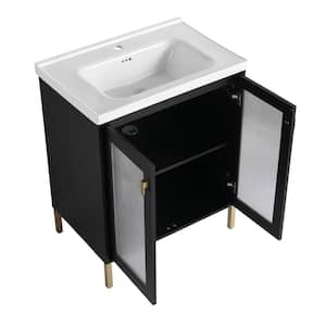 27.8 in. W x 18.5 in. D x 34.8 in. H Single Sink Freestanding Bath Vanity in Black with White Ceramic Top and Cabinet