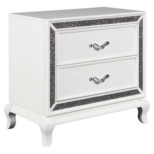 Benjara 18.25 in. White 2-Drawer Wooden Nightstand