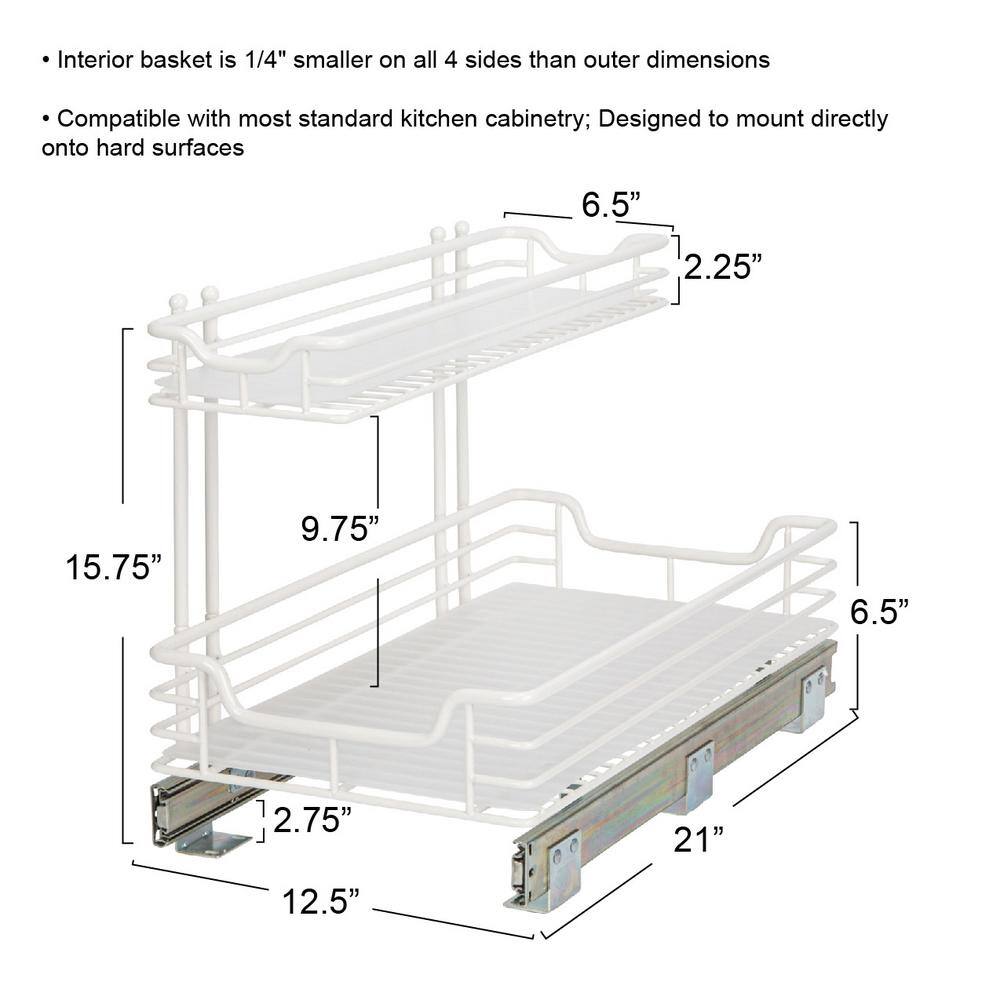 White Powder-Coated Steel 2-Tier Pull-Out Storage Organizer