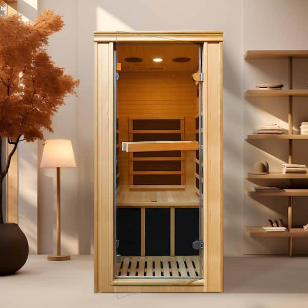 Spygo Alemo 1-Person Indoor Canadian Hemlock Infrared Sauna with 5 Carbon Crystal Heaters