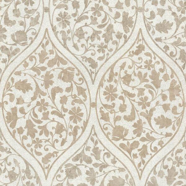 Beacon House Adelaide Ogee Floral Light Brown Wallpaper