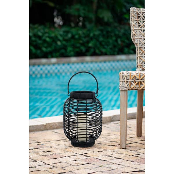A & B Home 11.8 in. x 8.7 in. Black Poly Rattan Lantern with