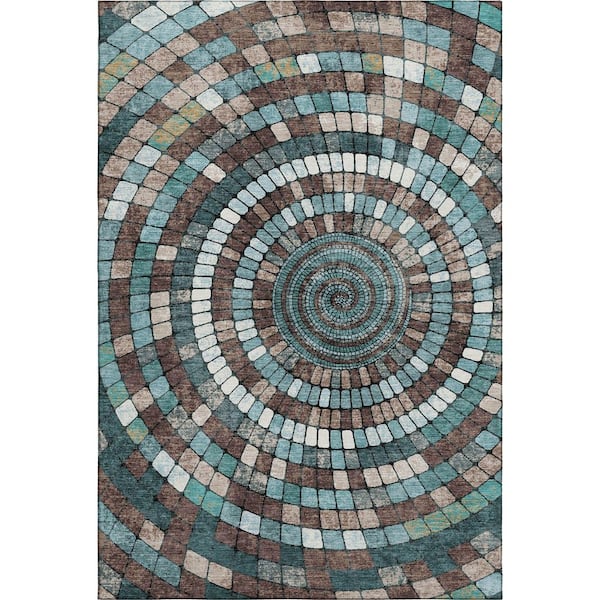 Mayfield Premium Machine Washable Abstract AMF2216 Teal 10 ft. x 14 ft. Area Rug