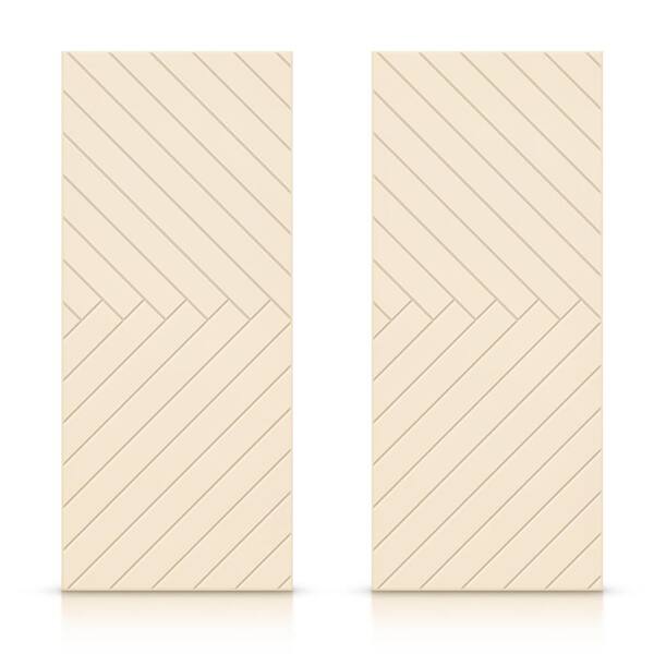 CALHOME 60 in. x 84 in. Hollow Core Beige Painted Composite MDF Interior Double Closet Sliding Doors
