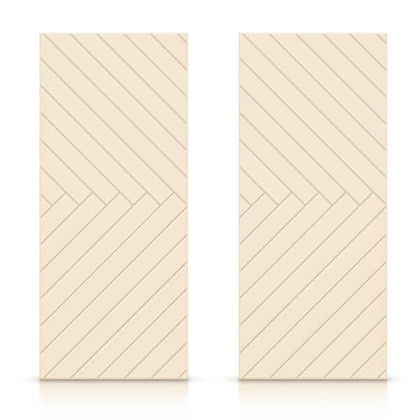 CALHOME 60 in. x 96 in. Hollow Core Beige Painted Composite MDF Interior Double Closet Sliding Doors