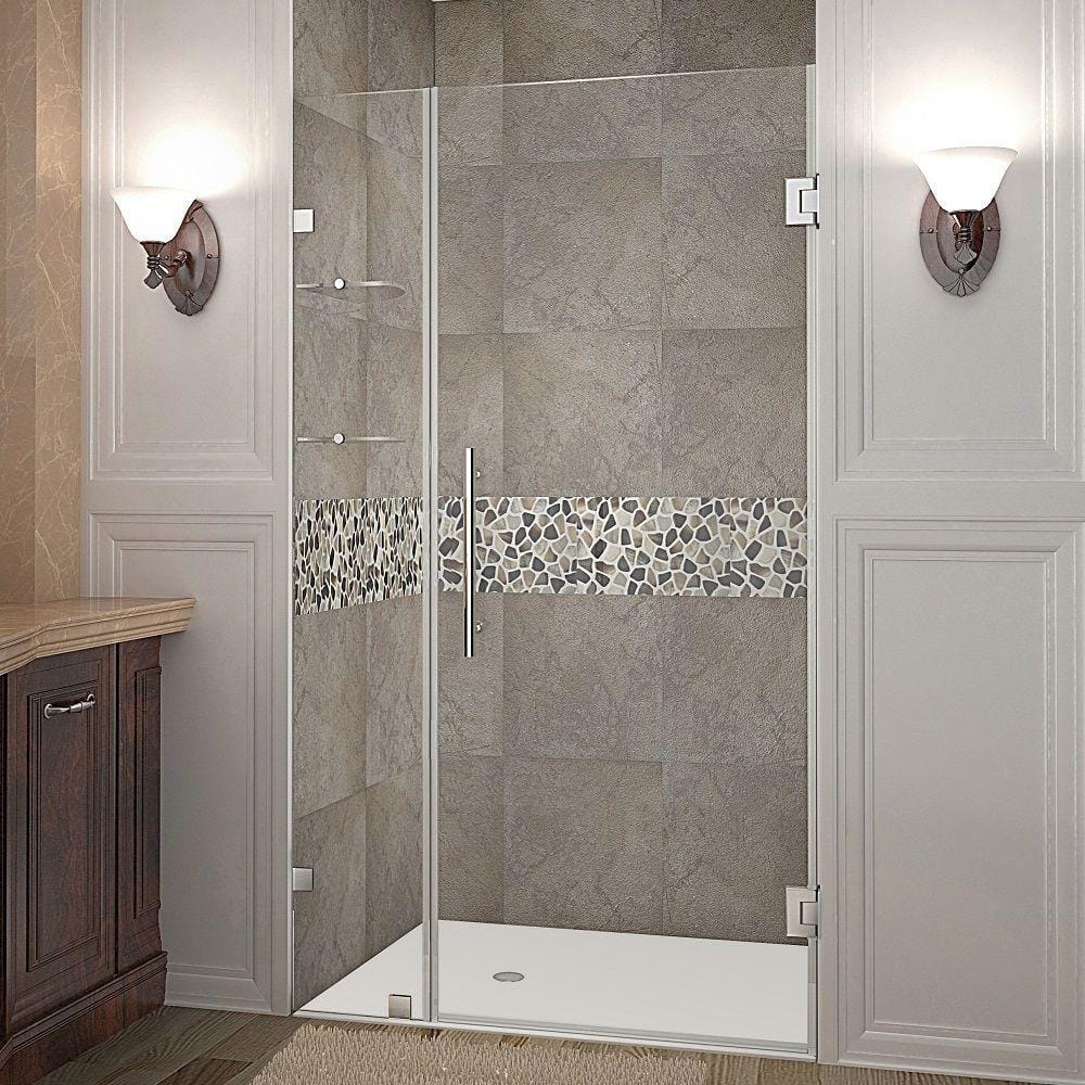 Aston Nautis GS 36 in. x 72 in. Frameless Hinged Shower Door in Chrome with Glass Shelves -  SDR990-CH-36-10