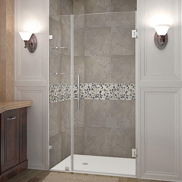 Aston Nautis GS 37 in. x 72 in. Frameless Hinged Shower Door in Chrome with Glass Shelves