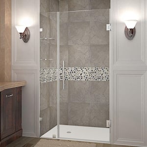 Nautis GS 40 in. x 72 in. Frameless Hinged Shower Door in Stainless Steel with Glass Shelves