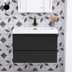 29.53 in. W x 19.69 in. D x 22.44 in. H Single Sink Wall-mounted Bath Vanity in Black with White Cultured Marble Top