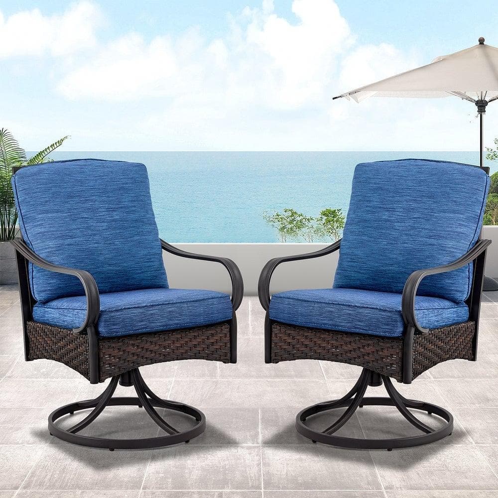 Swivel Rattan Outdoor Dining Chairs-Set of 2, Blue