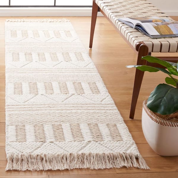 Natura 2 ft. x 8 ft. Ivory/Taupe Chevron Striped Runner Rug