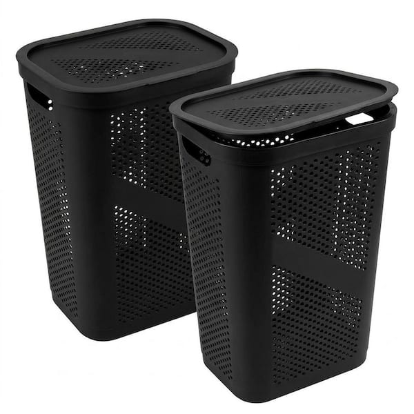 Black 23 x 17 x 13 Rectangle Plastic Laundry Basket (2-Pack)