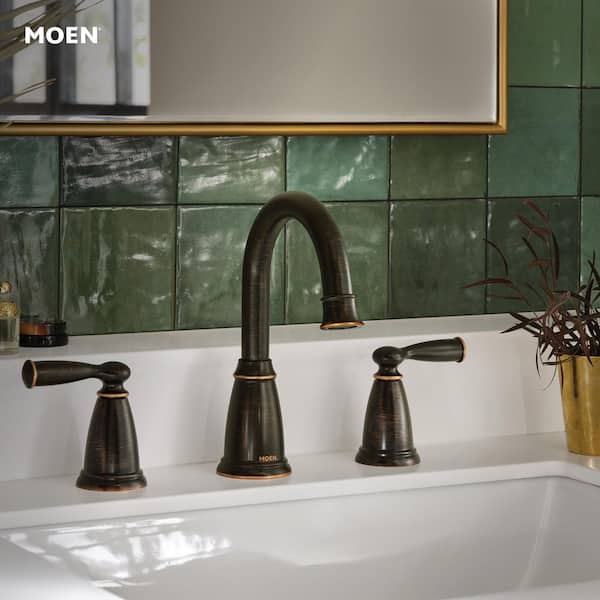 Banbury 8 in. Widespread Double Handle High-Arc Bathroom Faucet in Mediterranean Bronze (Valve Included)