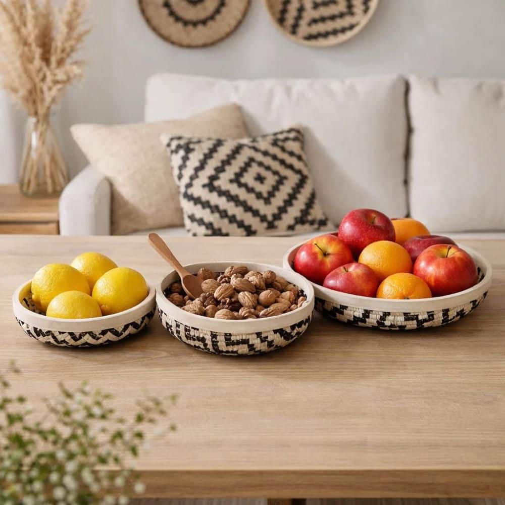 Mona Black Round Wood 19.5 in. Wash Tray (Set of 3) price history on PriceWatchPro