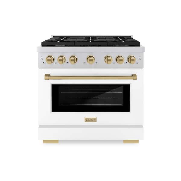 ZLINE Kitchen and Bath Paramount 36 in. 6-Burner Dual Fuel Range with Convection Oven in Stainless Steel, Matte White, and Champagne Bronze