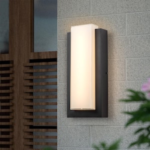 Matte Black Outdoor Hardwired Dimmable LED Wall Lantern Sconce with Frosted Glass Shade