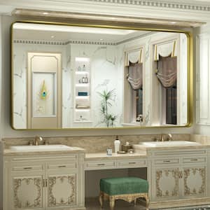 72 in. W x 36 in. H Rectangular Aluminum Framed Wall Mount Bathroom Vanity Mirror in Gold