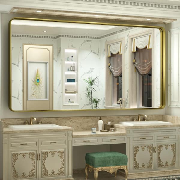 TETOTE 72 in. W x 36 in. H Rectangular Aluminum Framed Wall Mount Bathroom Vanity Mirror in Gold