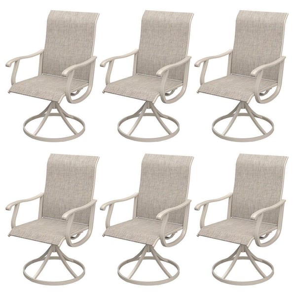 Sandshell Swivel Patio Chairs, 360° Outdoor Dining Chairs with Metal Frame and Sandshell Sling Fabric (6-Pack)