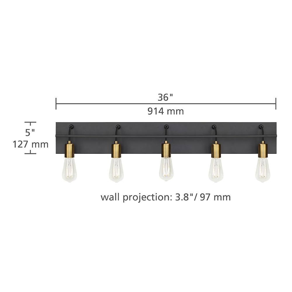 Tae 36" Black and Brass 5-Light Industrial Bath Bar