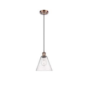 Berkshire 60-Watt 1-Light Antique Copper Shaded Mini Pendant Light with Seeded Glass Seeded Glass Shade